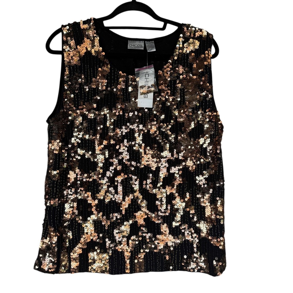 Chico's Black and Gold Sequin Tank Top